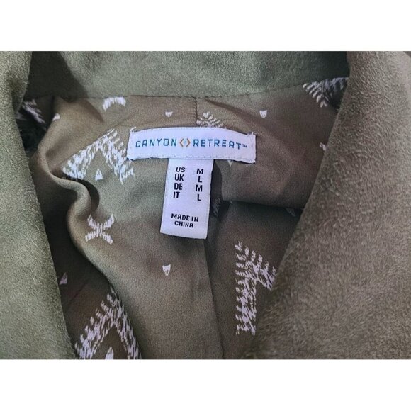 Canyon Retreat olive green faux suede south western fringe tassels jacket size M - Picture 10 of 10